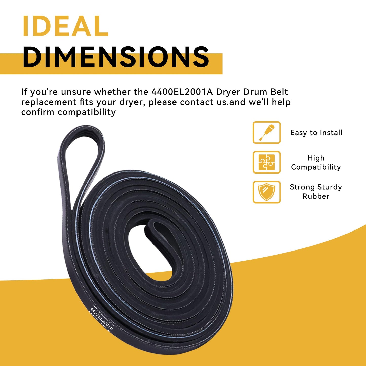 4400EL2001F Dryer Drum Belt Replacement for LG GE Kenmore Dryer Compatible with 4400EL2001A, OEM17745418, AP4436354, 1266808, 4400EL2001C, 4400EL2001E, AH3522928, EA3522928, PS3522928