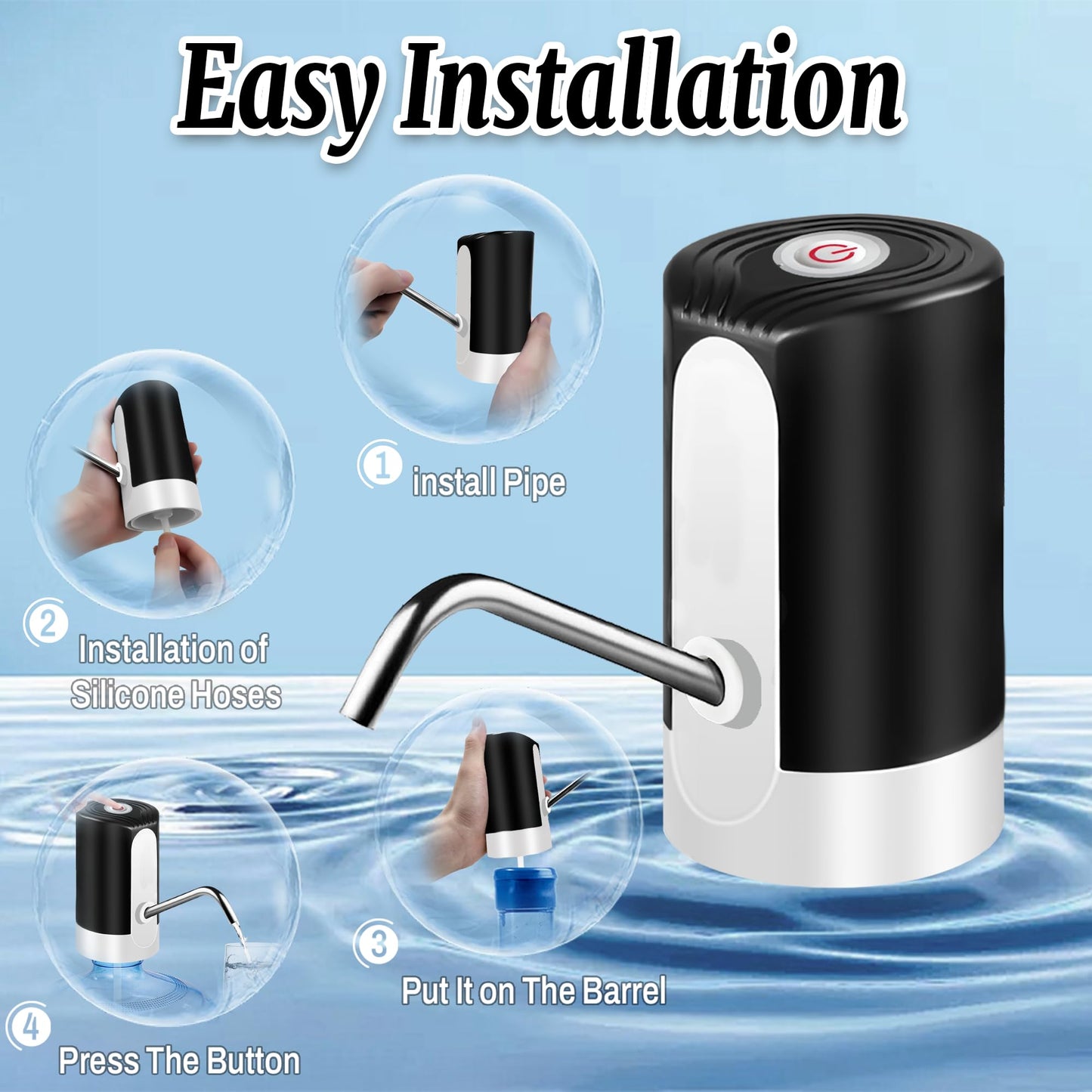 Water Table Pump, Portability Electric Water Pump with USB Data Cable,Black Automatic Drinking Water Bottle Pump for Travel, Kitchen, Home, Office