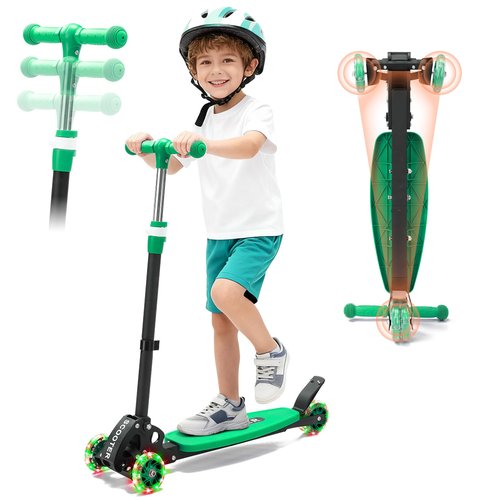 Kids Kick Scooter: Light-Up 3 Wheel Scooters for Kids 6-12,3 Adjustable Height Handlebar, Lean-to-Steer,Widen Anti-Slip Deck, Folding Heavy Duty Scooter for Boys Girls Ages 6-8,up to 170 Lbs