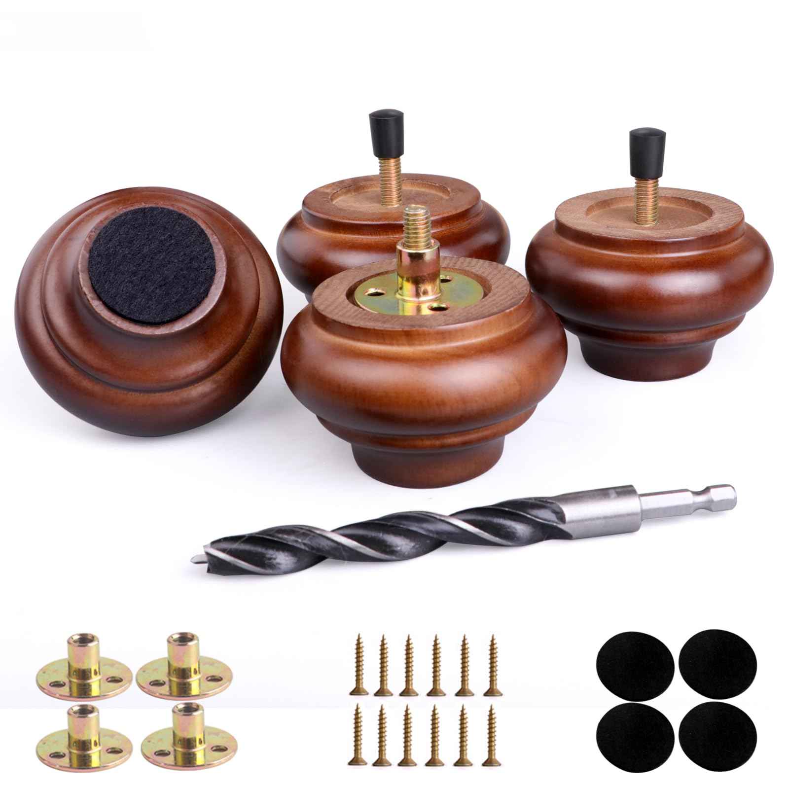 Xlroaafs 2 Inch Short Wood Legs for Furniture Set of 4,Wooden Furniture Couch & Sofa & Bench Legs Replacement Bed Support Frame Foot(Walnut Color)