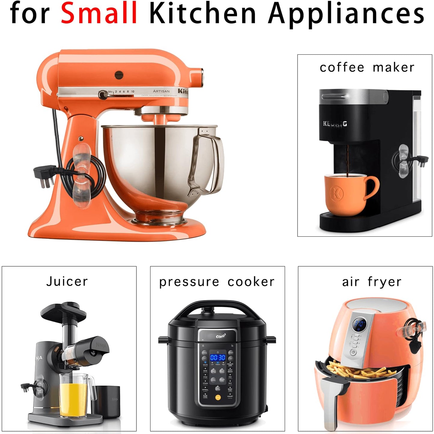 AFunCrafter Cord Organizer for Kitchen Appliances - Clear Cable Wrapper Holder Winder Keeper Wrap, Stick On Mixer