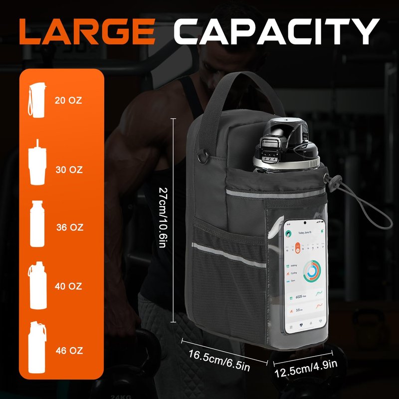TAEYONK Magnetic Gym Bag for Men & Women, Magnetic Gym Water Bottle Bag with Touch-screenable Phone Pocket, Small Gym Pouch with 5 Strong Magnets, Sling Gym Bags for Fitness, Travel, Sports