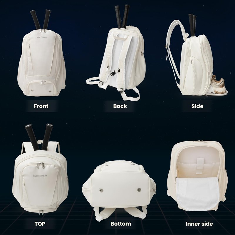 Pickleball Bag for Men and Women, Large 38L Tennis and Pickleball Backpack with Shoe Compartment, Durable Padel Bag with Spacious Storage for Paddles, Balls, Bottle, Towel, Clothes & Laptop (White)
