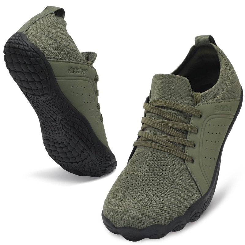 relxfeet Men's Barefoot Trail Running Shoes Zero Drop Minimalist Wide Toe Box Non-Slip Lightweight Cross-Trainer Sneakers for Hiking Gym Walking, Army Green 11