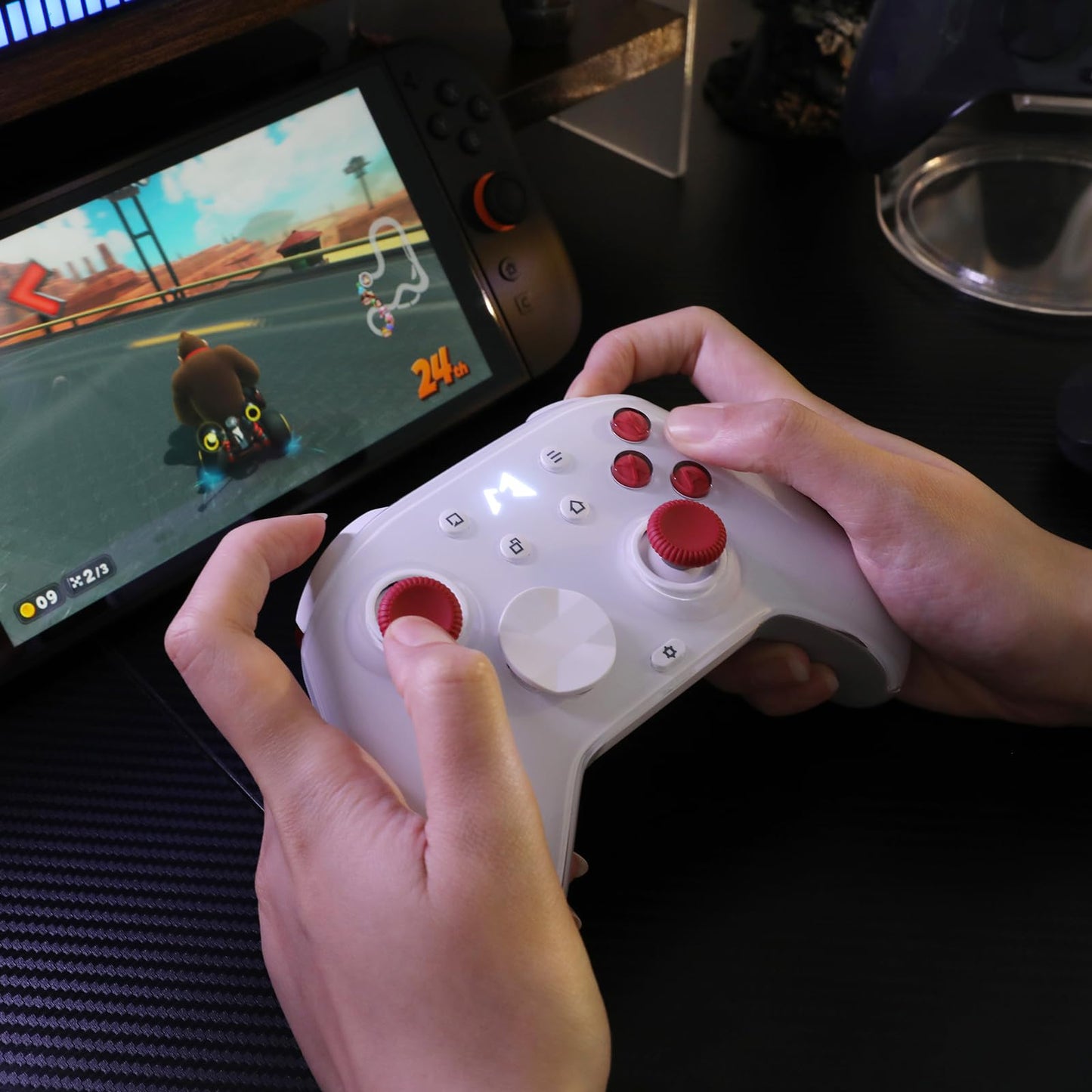 MOBAPAD Huben2 Wireless Switch Controller Pro – PC Controller with ALPS Linear Motors, Pro Controller Switch, Omron Mechanical Buttons, 6-Axis Motion (White)