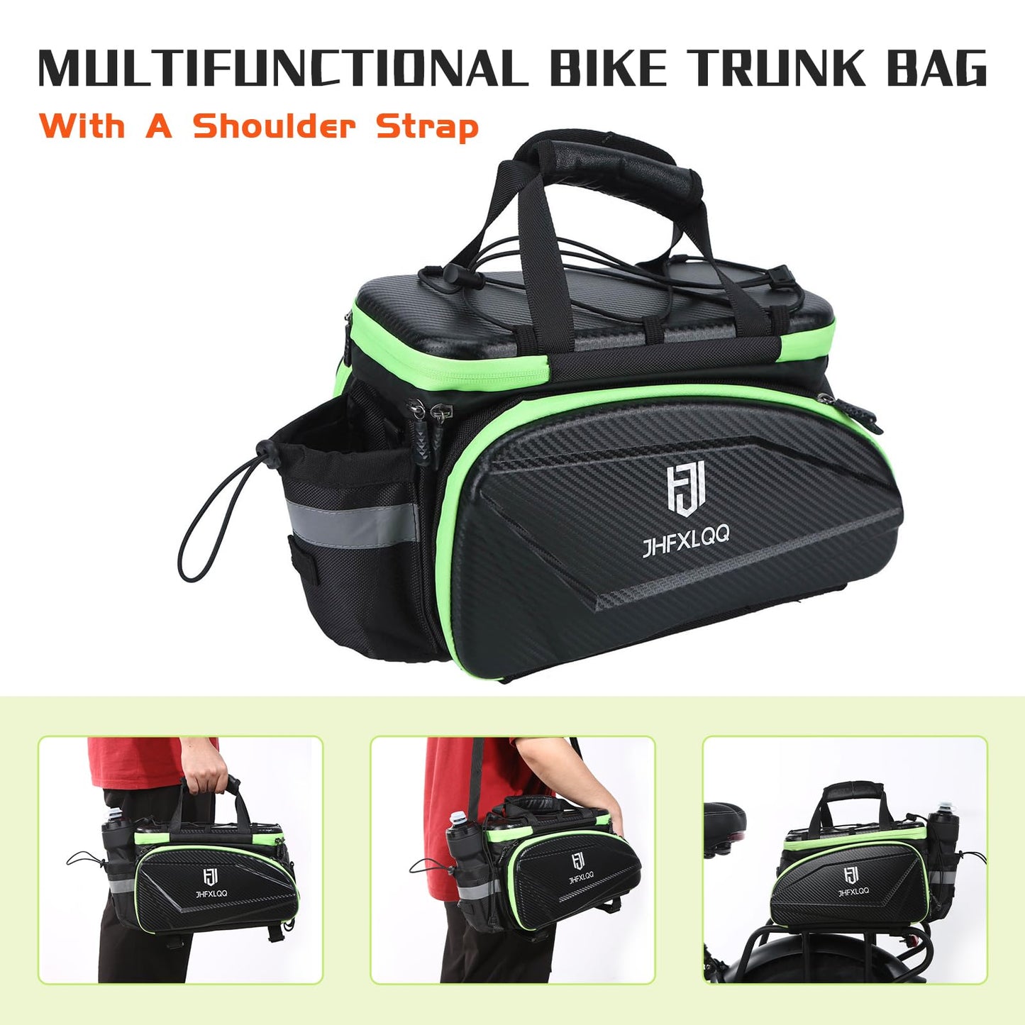 Bike Bag for Bicycle Rear Rack: 17L (Expandable to 35L) Large Capacity Hard Shell Electric Bike Trunk Saddle Bag Waterproof Leather Carbon Fiber Style - Panniers Bike Bags for Ebike and Bicycle