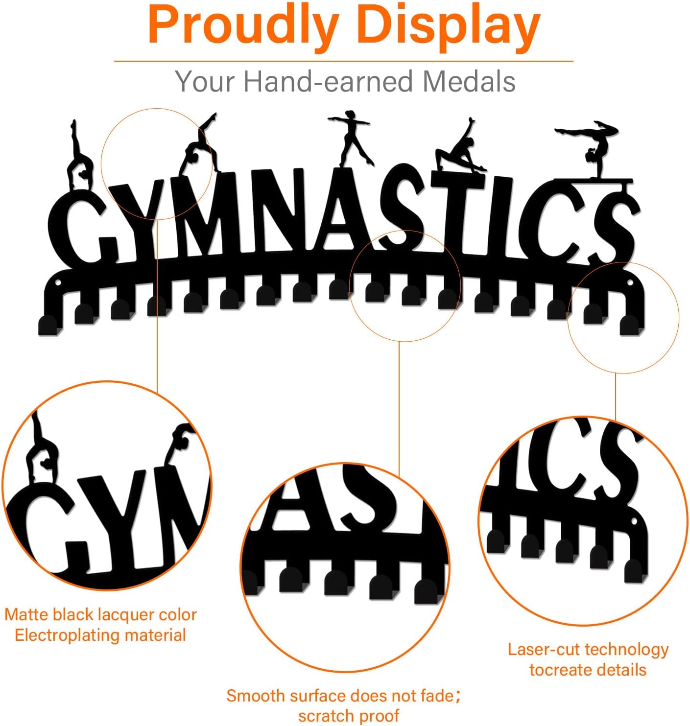 SUPERDANT Women's Gymnastics Sports Medal Holder Display Hanger Metal Wall Mount with 17 Hooks for 60+ Hanging Display Competition Holder Wall Hanging Rack Gifts for Athletes 15.75x6in