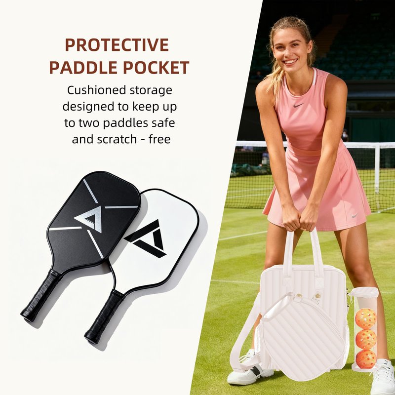 VANNMESTER Pickleball Bag for Women with Detachable Paddle Case,Stylish Tote Large Capacity Paddle Holder,External Water Holder and Ball Bag, Waterproof Shoulder Pickleball Tote White
