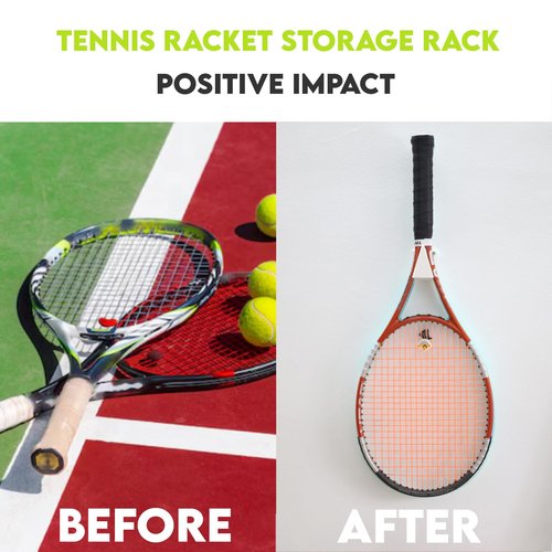 Wall Mount Tennis Racket Holder, 2PCS Storage Hooks for Rackets Stylish Appearance – Universal Wall Mounted Display Stand for Garage, Bedroom, Gym, Home – Tennis Gift Idea