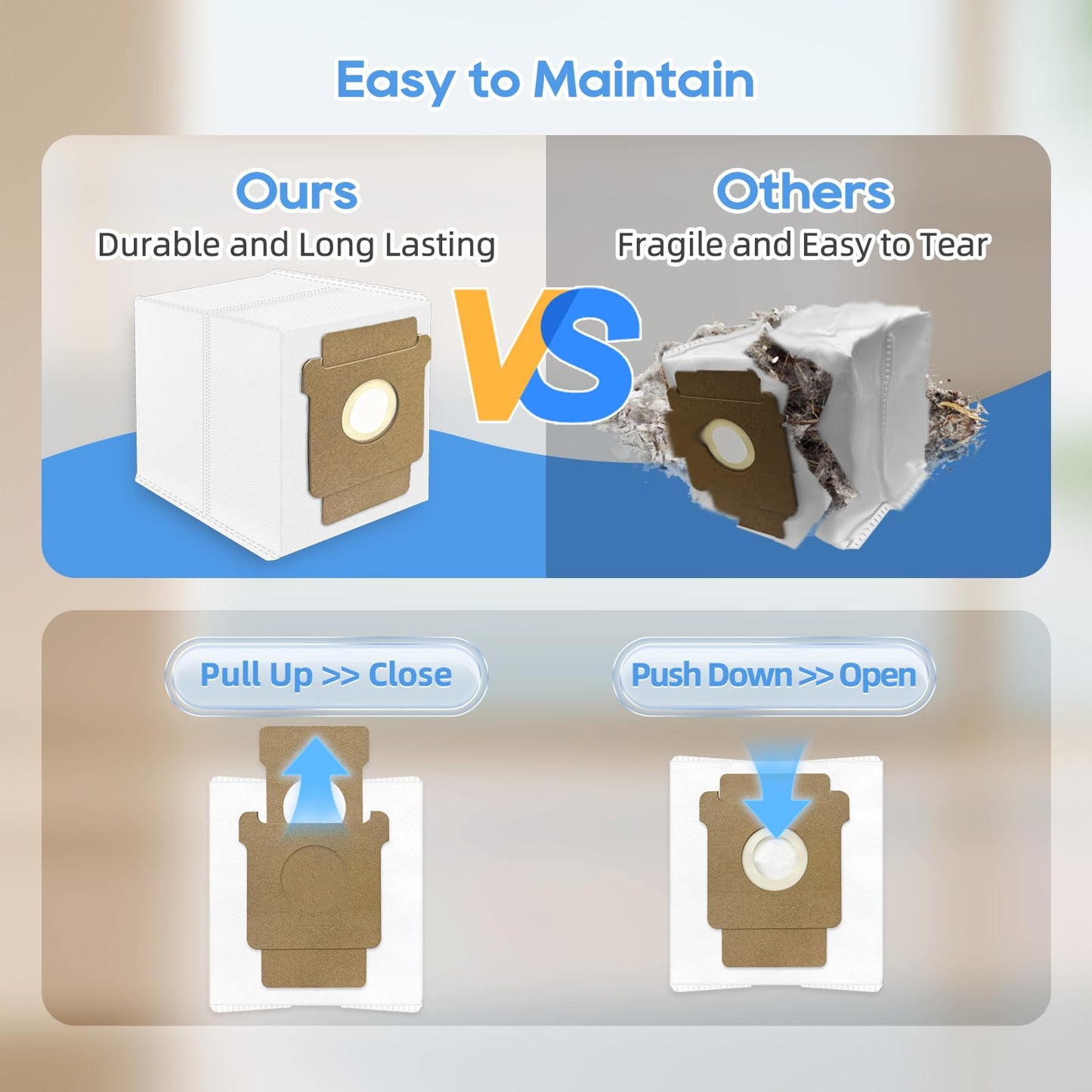 Dust Bags Compatible For iRobot Roomba Essential Vac 2 Q0520, 105 Vac / 104/105 Combo, Plus 405 (G181) (G185) / 505 Combo / 504 Vac, Max 705 Vac Robot Vacuum Cleaner, 6 Pcs