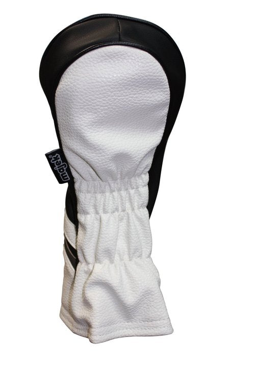 Majek Golf Headcovers Black and White Leather Style 1, 3, H Driver Hybrid and Fairway Head Covers Fits 460cc Drivers