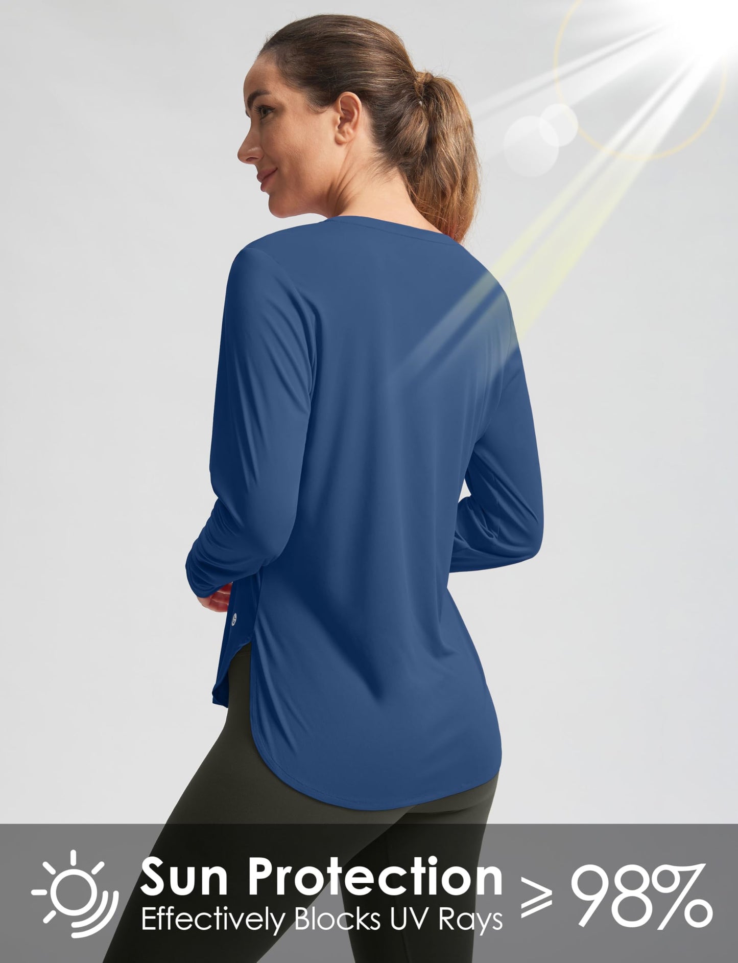 Women's Sun Shirts UPF 50+ Long Sleeve UV Protection Shirt Lightweight Quick Dry Workout Hiking Tops for Women(Dark Blue,XL)