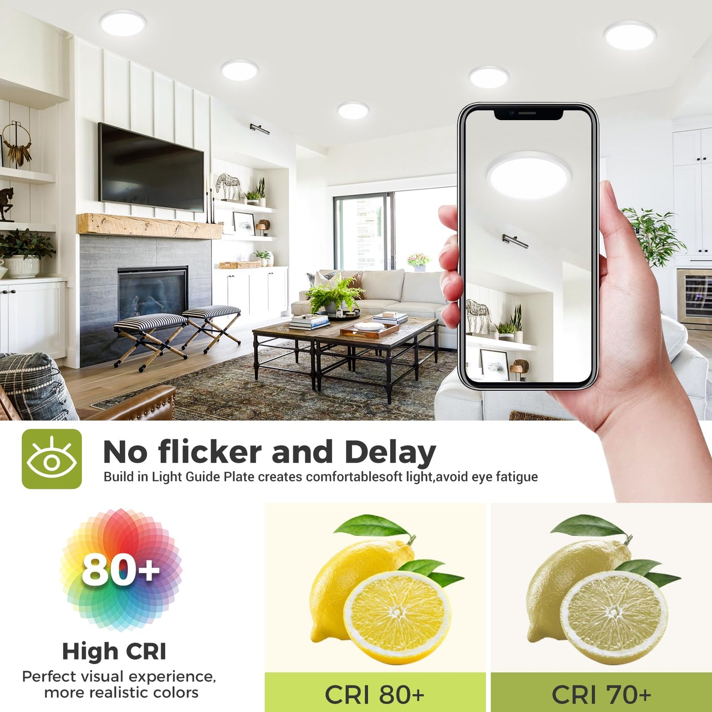 1PACK Flush Mount LED Ceiling Light Fixture - White, 6.5Inch 12Watt, Dimmable & 3000K-4000K-6500K 3 Color Selectable Ceiling Lamp - 1200LM Low Profile Light for Kitchen, Bedroom, Hallway, Porch