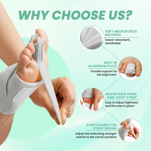 JNATER Hammer Toe Straightener for Women & Men - Non-Slip Hammer Toe Corrector, Adjustable Toe Splint for Hammer Toe, Curled Toes, Crooked Toes, Broken toe Support - Day & Night Relief (1 Compression Foot Wrap & 1 Strap, Gray)