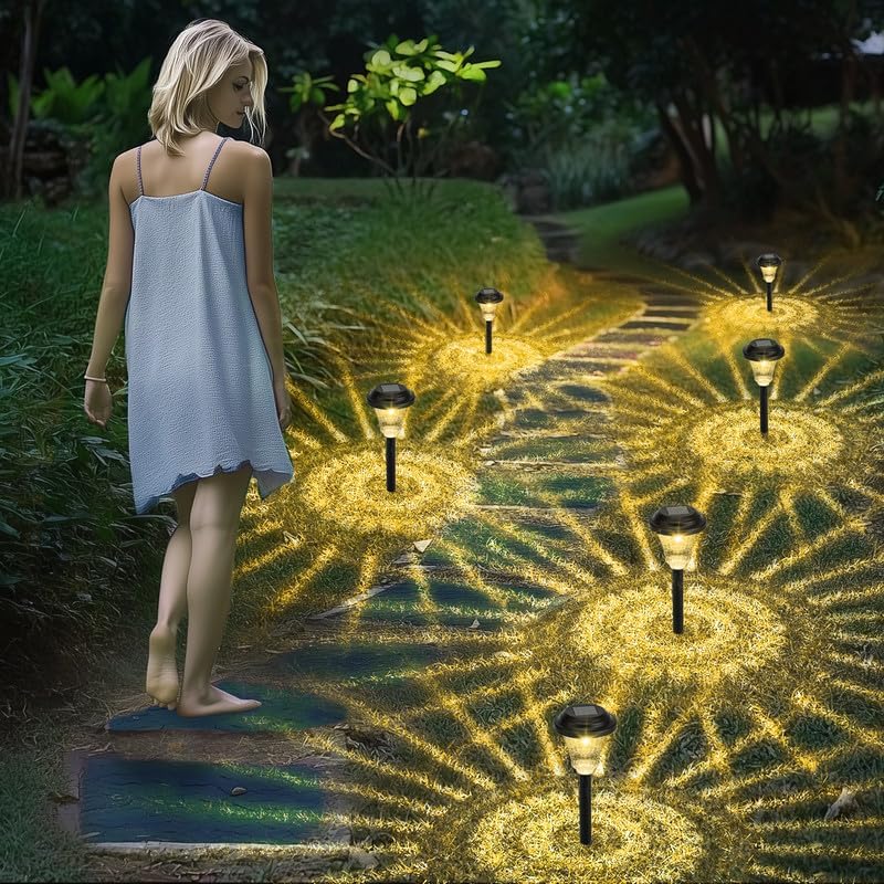 Rumiom Solar Pathway Lights Outdoor Waterproof, 4 Pack Solar Garden Lights with Auto On/Off, Bright Outdoor Garden Decor for Yard Patio Walkway Lawn Landscape, Warm White