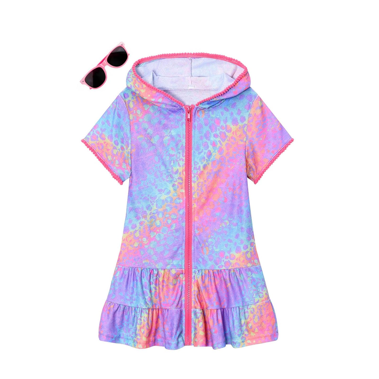 Hiiraggle Terry Swim Coverup for Girls Kids Leopard Beach Swimsuit Cover Up Bathing Suit Wrap, Size 10 11
