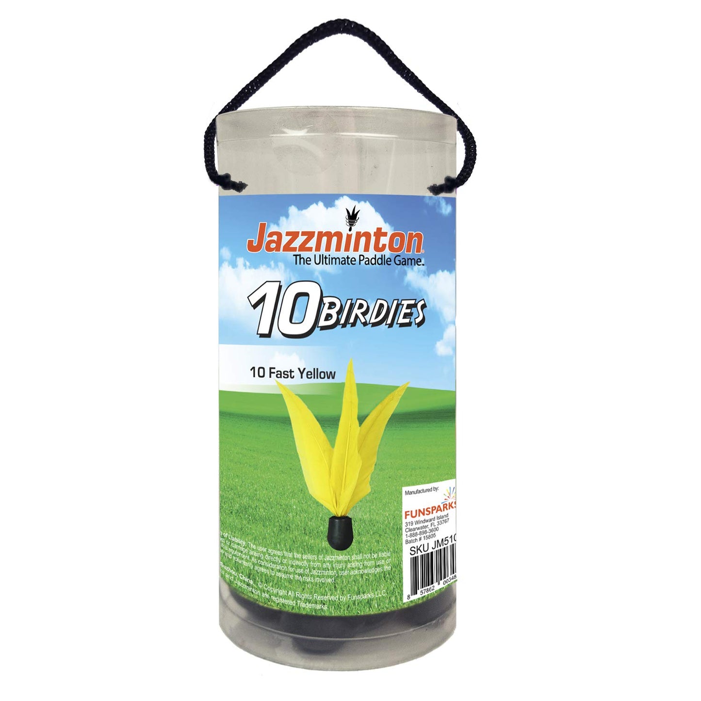 Jazzminton Yellow Birdies 10 Pack - Shuttlecock for Fast Play with Wooden Paddles - Fun Paddle Game for Indoor or Outdoor Play