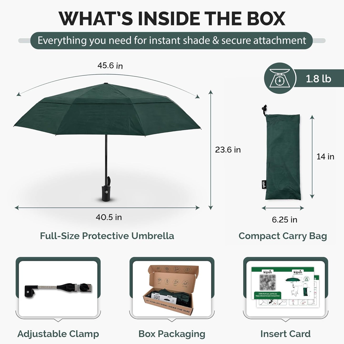 Universal Adjustable Clamp Beach Chair Umbrella by [Brand Name] - Lightweight Portable Sunshade for Strollers, Pools, and Camping (Dark Green)
