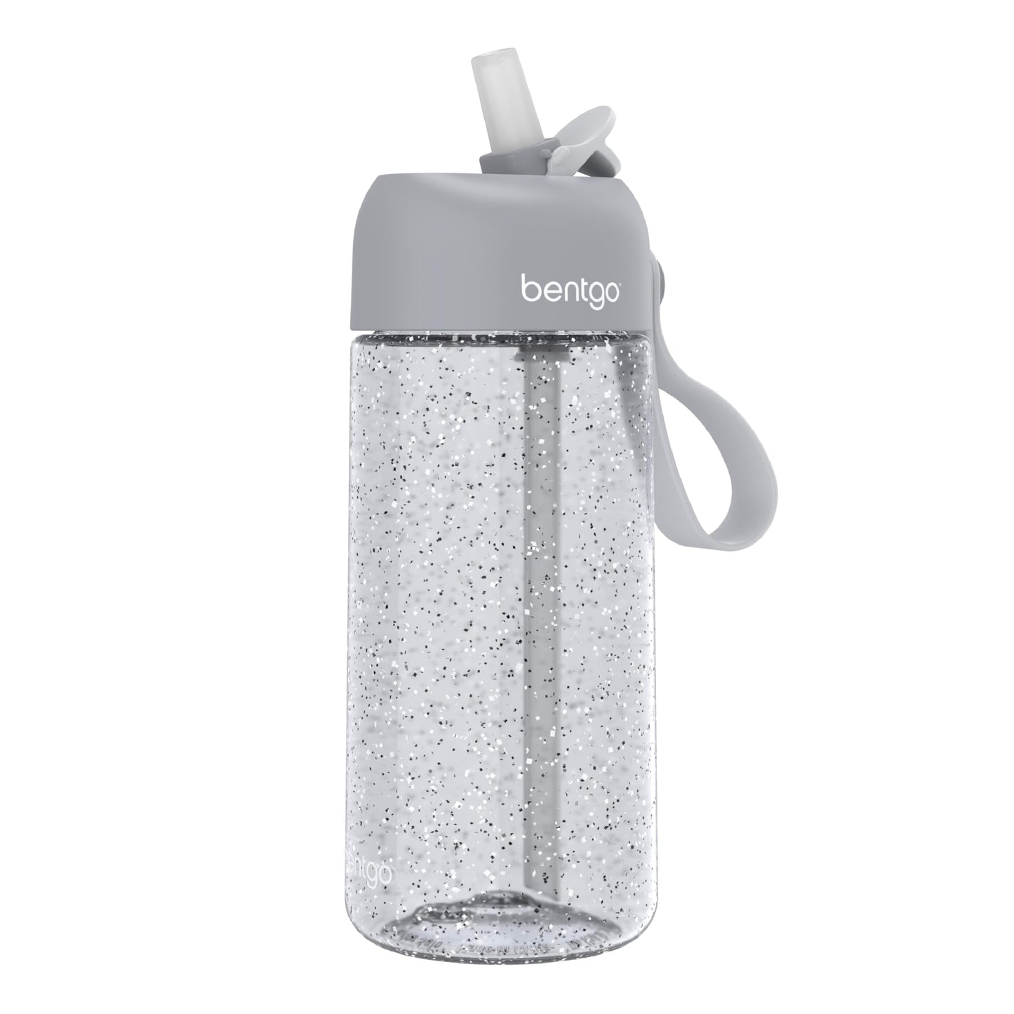 Bentgo Kids Water Bottle - Leak-Proof, Durable Tritan, BPA-Free 15 oz. Cup for Kids/Toddlers Ages 3+, Bite & Sip Spout, Carrying Handle, & Dishwasher Safe for School (Glitter Edition - Silver)