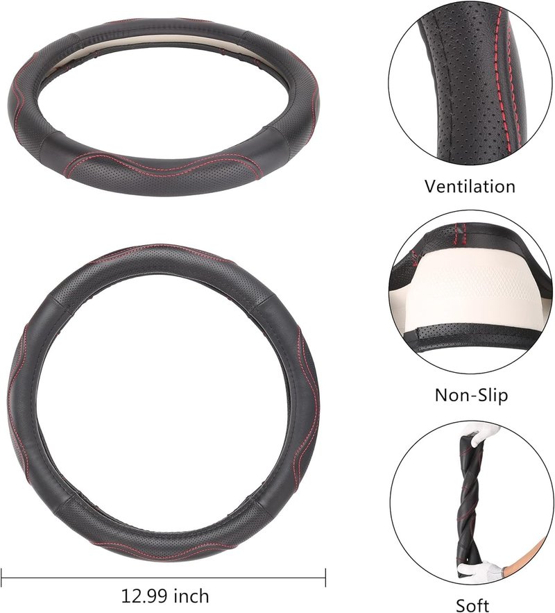 10L0L 13 Inch Golf Cart Steering Wheel Covers for EZGO TXT&RXV, Upgraded Microfiber Anti-Slip Steering Wheel Cover with Pu Leather