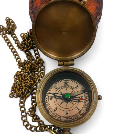 KHUMYAYAD Brass Pocket Compass Hand Made Fully Functional Compass Antique Nautical Replica Item with Leather Case.