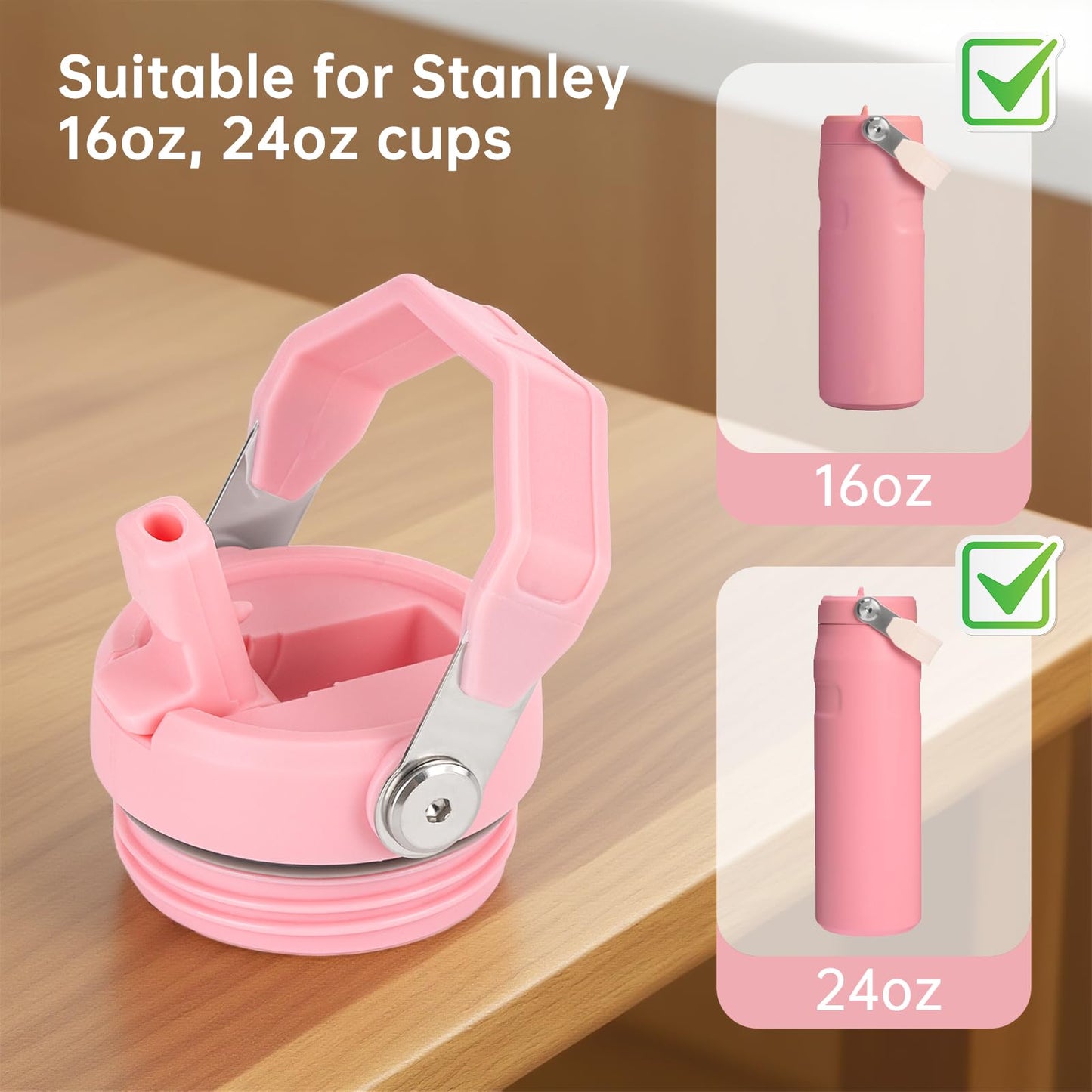 2 PCS Replacement Lid for Stanley IceFlow Flip Straw 2.0, Compatible with Stanley 24/16 oz, 2 PCS Spill Proof Lid Accessories Fit, BPA-Free (Pink)