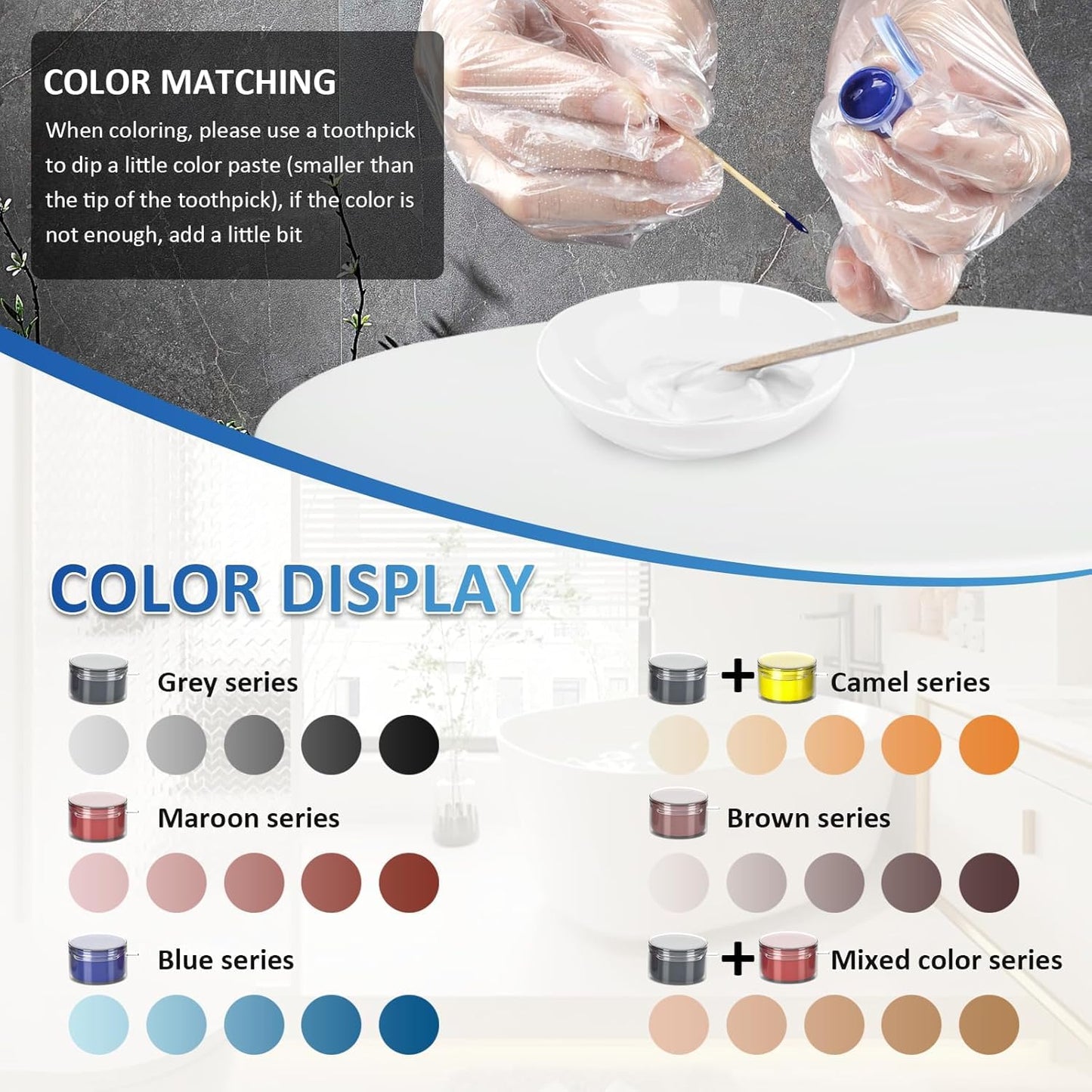 Porcelain Repair Kit, Quadence Waterproof Fiberglass Tub Repair Kit for Porcelain, Enamel, Fiberglass, Acrylic, Ceramic, Fix Chips, Crack, Scratches, Rust, Holes on Tubs, Toilet, Sink, Color Match