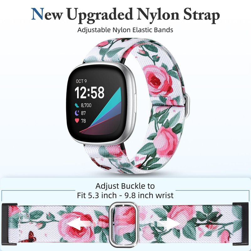 Odbeai Stretchy Strap Compatible with Fitbit Sense Bands/Sense 2 Band, for Versa 4 Bands for Woman/Versa 3 Band, Adjustable Elastic Nylon Sport Cute Stretch Stylish Replacement Wristbands Strap