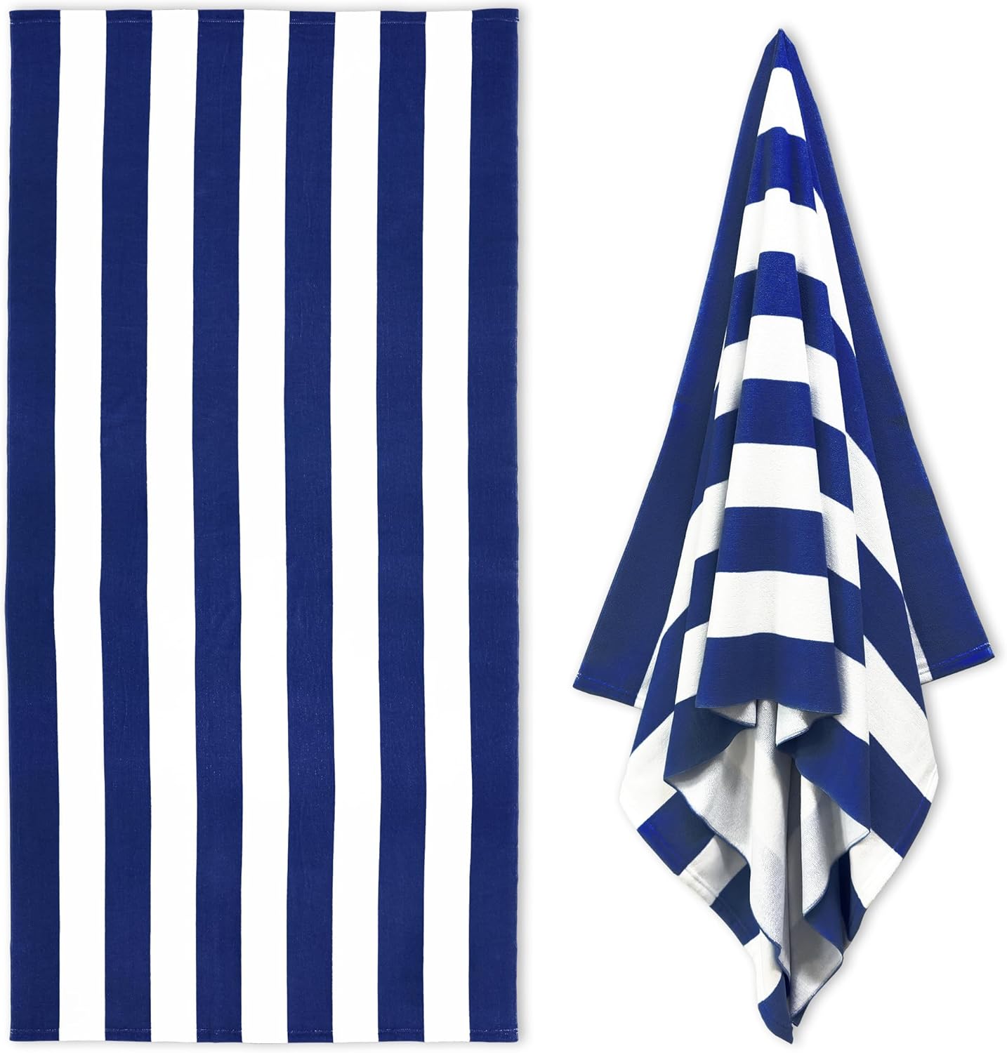 Skiennix Large Oversized Beach Towel - 35 x 70 Inch Quick-Dry Microfiber Navy Striped Pool Towel
