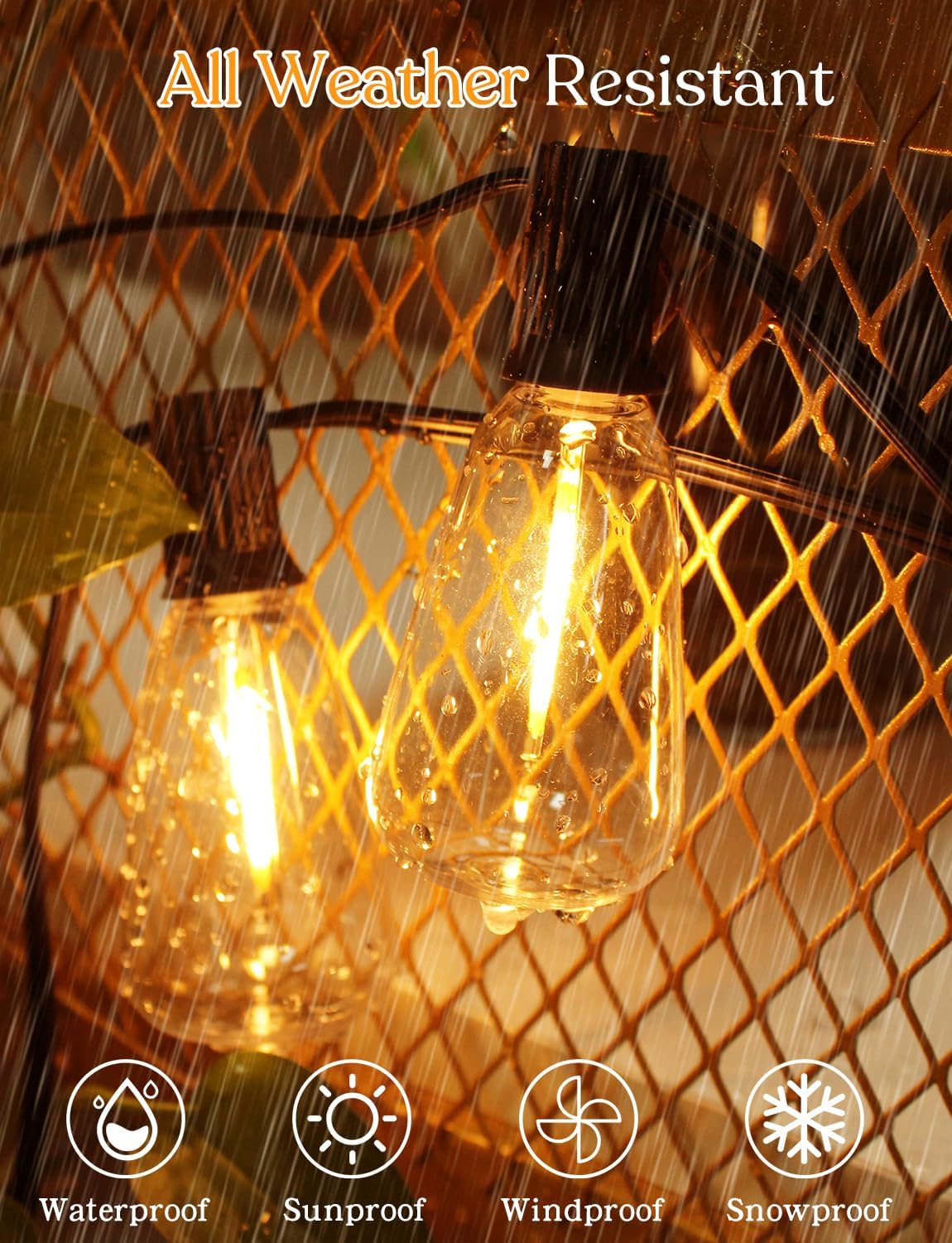 100 FT Waterproof Outdoor String Lights with Dimmable ST38 LED Bulbs - Shatterproof, 3 Light Modes for Patio & Backyard
