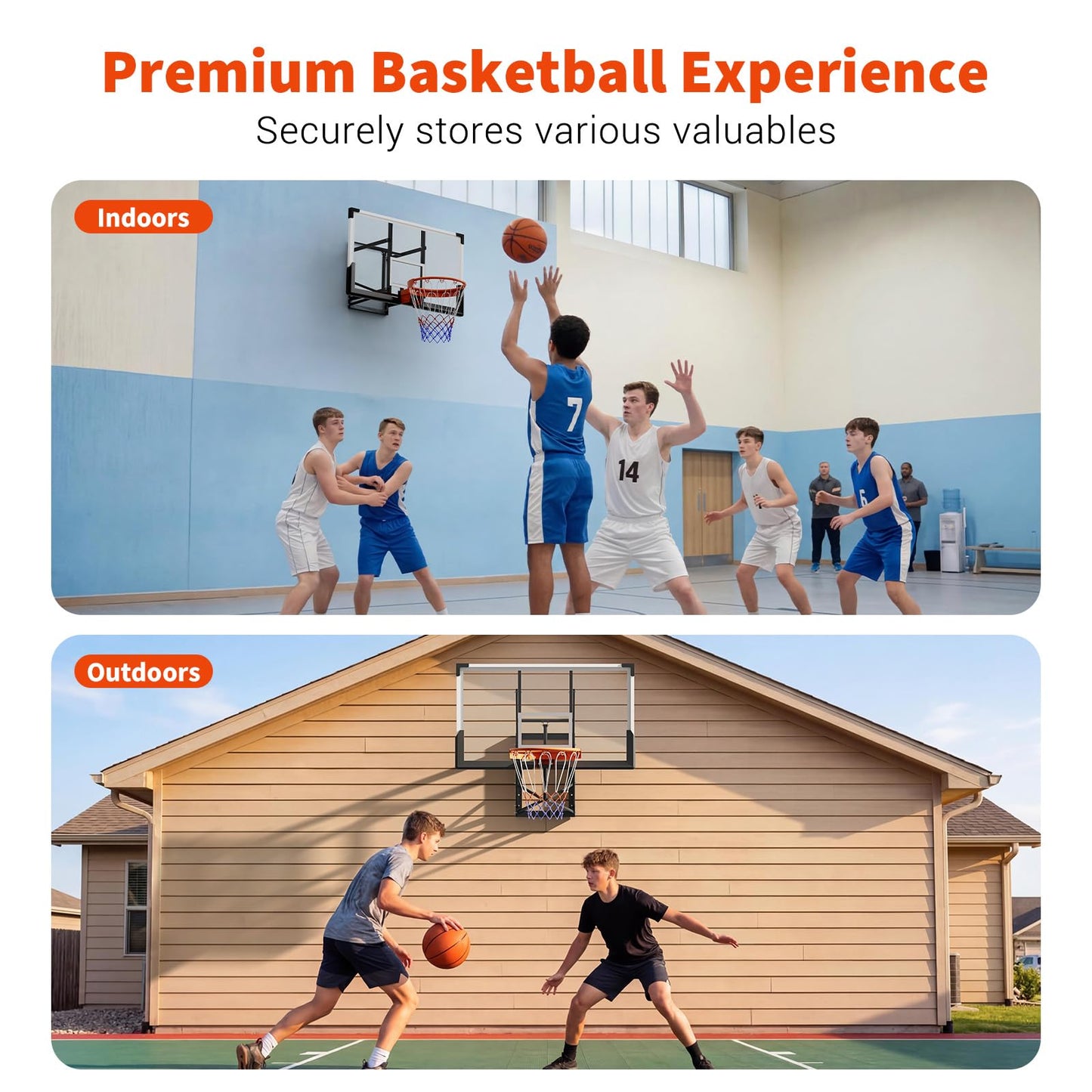 54" Wall Mounted Basketball Hoop 8-10 FT Adjustable Height PC Backboard