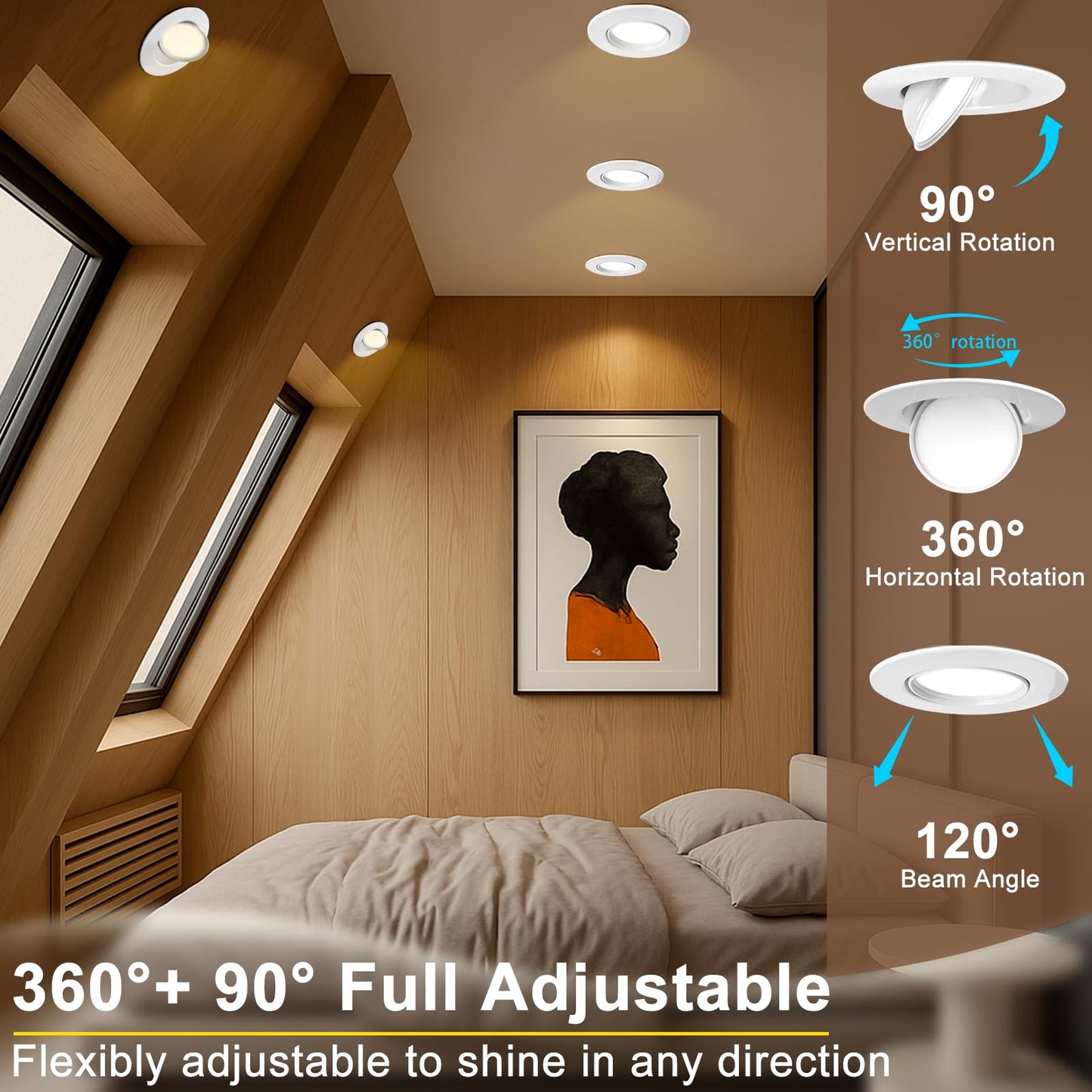 Lightdot 6 Pack 6 Inch LED Gimbal Recessed Lighting, 360°+90° Adjustable, 3CCT Selectable & Dimmable (5%-100%), 1300LM Ultra Bright Canless Downlight, ETL/FCC Certified for Living Room/Kitchen-White