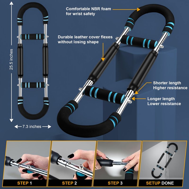 Twister Arm Exerciser Bar – Heavy Duty Adjustable Resistance (60-110 lbs) for Chest, Arms & Shoulders – Portable Home Fitness Equipment for Strength Training Anywhere