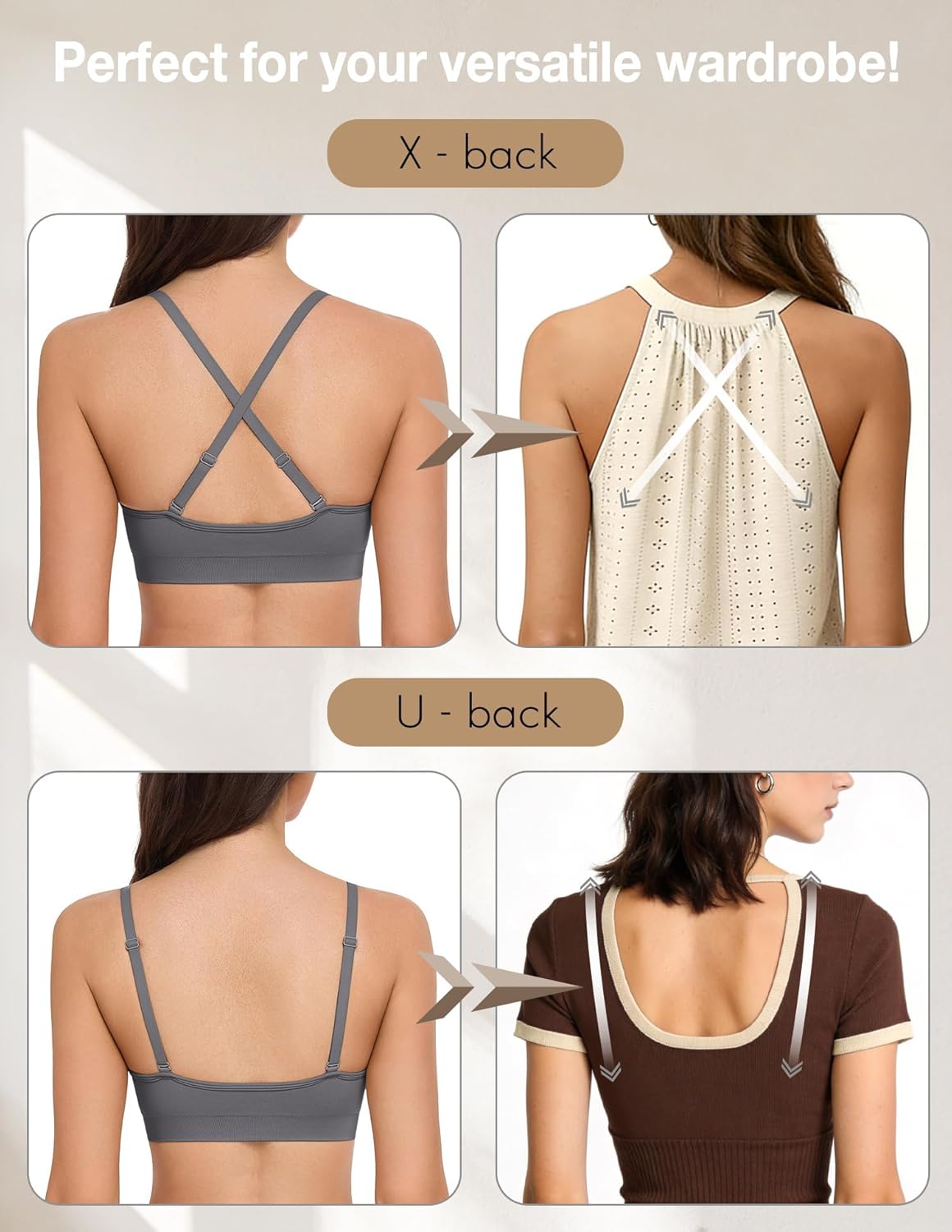 WANAYOU Wireless Bralettes for Women - Comfortable No Underwire Push-Up Everyday Bra