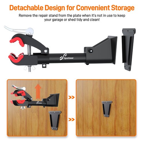 Sportneer Bike Repair Stand: 360 Rotatable Wall Mounted Removable Bike Clamp - Adjustable Home Bicycle Maintenance Stand with 2 Mounting Plates for Diameter of 1-1.6’’ Bicycle