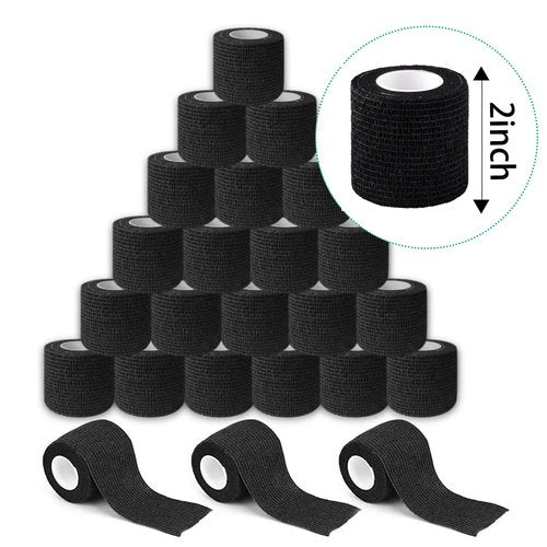 Allruyee 125 Rolls Self Adhesive Bandage Wrap 2 inch Cohesive Bandage Wrap Stretch Bandages Wraps Tape Elastic Self-Adherent Tape for Wrist Ankle Sports Swelling Sprains （Black）