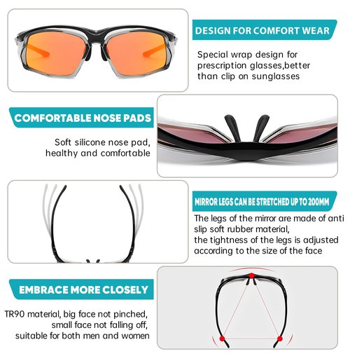 cosycare Windproof Protective Sunglasses With Side Shields for outdoors eyes protection (Red)