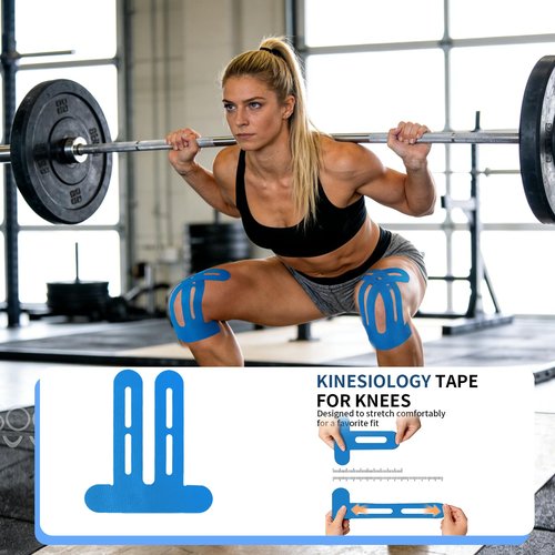 20 PCS Waterproof Kinesiology Tape for Shoulders/Knees,Precut Strips for Knee Pain Relief & Stability Support, Latex-Free Hypoallergenic Sports Athletic Tape (Blue and Pink)