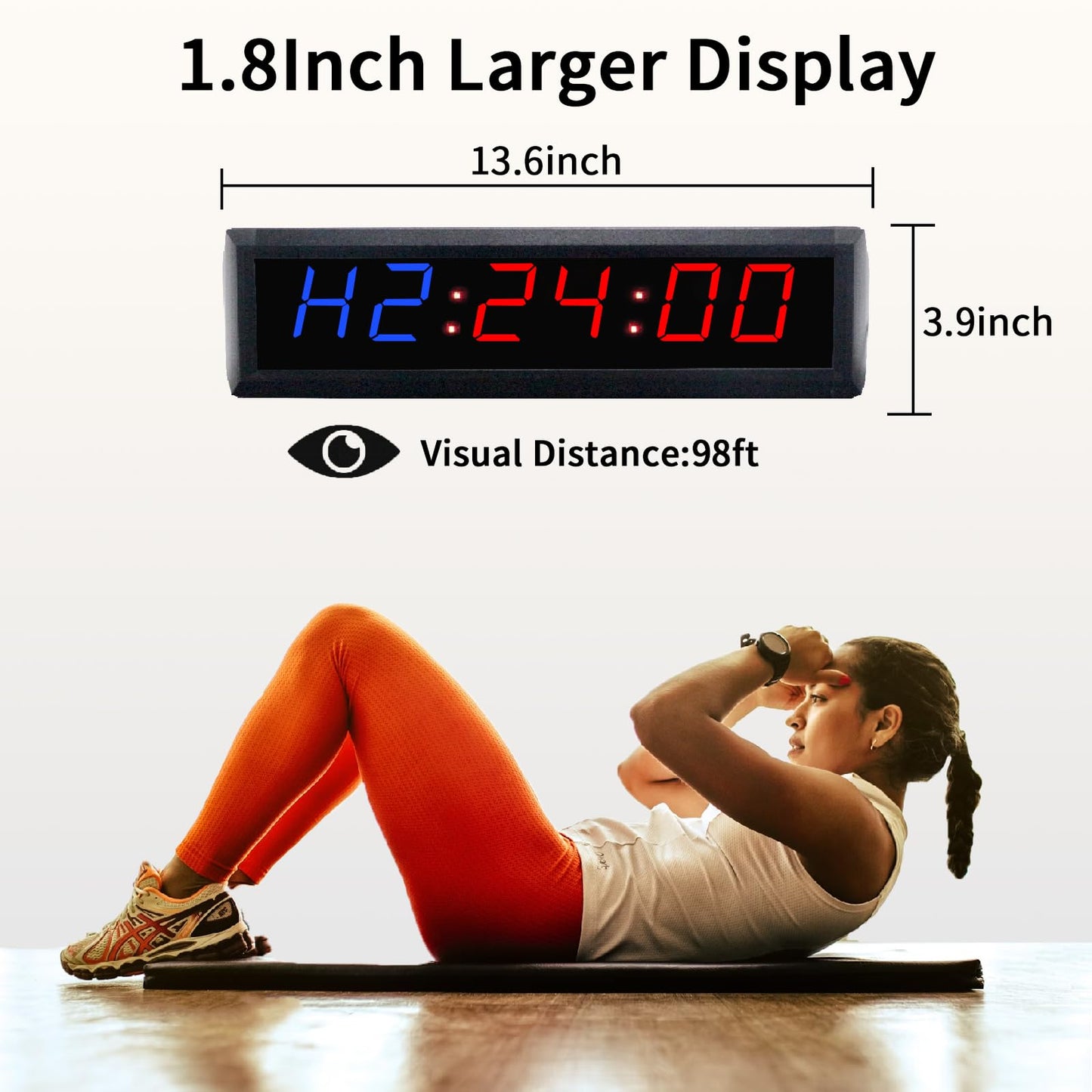 Gym Timer with Remote Control,1.8 Inch Digital Display with Customizable Training Timing, Time Clock,Countdown & Countup,Stopwatch,Interval Timer for HomeGYMOfficeGarage