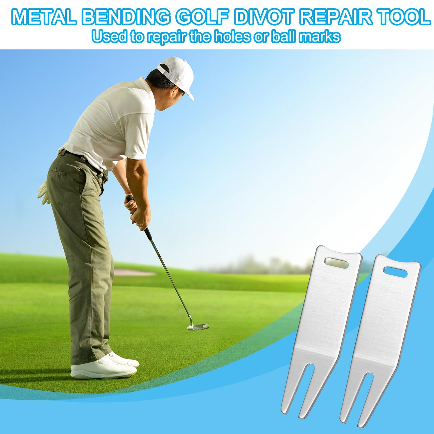 PATIKIL Metal Bending Golf Divot Repair Tool, 6 Pack Golf Divot Tool Curved Spit Golf Green Divot Fork Ball Mark Repair Tool for Golf Golfer Repairing, Silver Tone