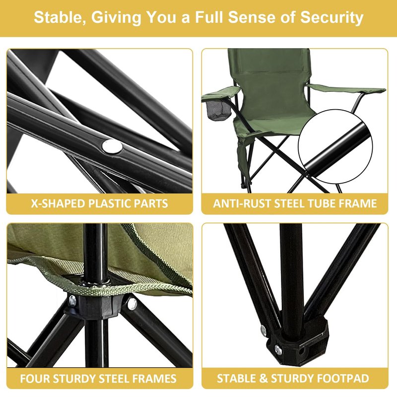 VOYSIGN Camping Folding Chair with Cup Holder & Storage Pocket - 5.5lbs Lightweight, 225lb Capacity Portable Camp Chairs for Outdoor, Hiking, Hunting, Sports, Green