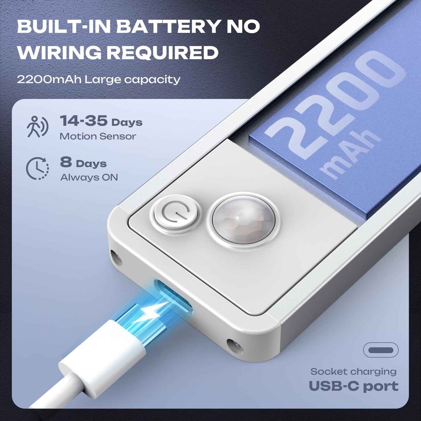 LUMIJOLI 2 Pack Under Cabinet Lighting Wireless 10inch LED Motion Sensor Magnetic Light 2200maAh Rechargeable Indoor Closet Lights for Kitchen, Stairs Warm White