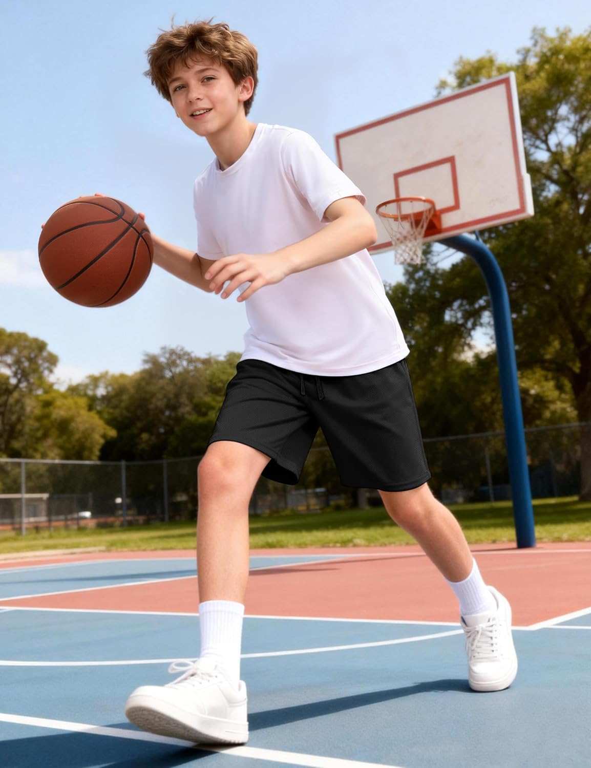 Auranso Boys Athletic Shorts - Quick Dry Mesh Basketball & Soccer Shorts with Pockets | Youth Activewear