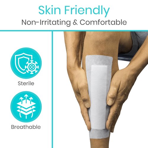 Vive Care Adhesive Border Gauze 4"x8" (15pcs) - Bordered Non-Stick Island Dressing - Absorbent Wound Care Dressing - Breathable Sterile Bed Sore Bandage - Individually Wrapped Non-Woven Pad for Ulcers
