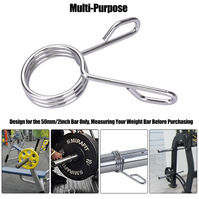 Spring Clip Collars 2 Inch Olympic Barbell Clamps Dumbbell Clips Weight Bar Clips for Weightlifting, Powerlifting, Strength Training (2 Pairs)