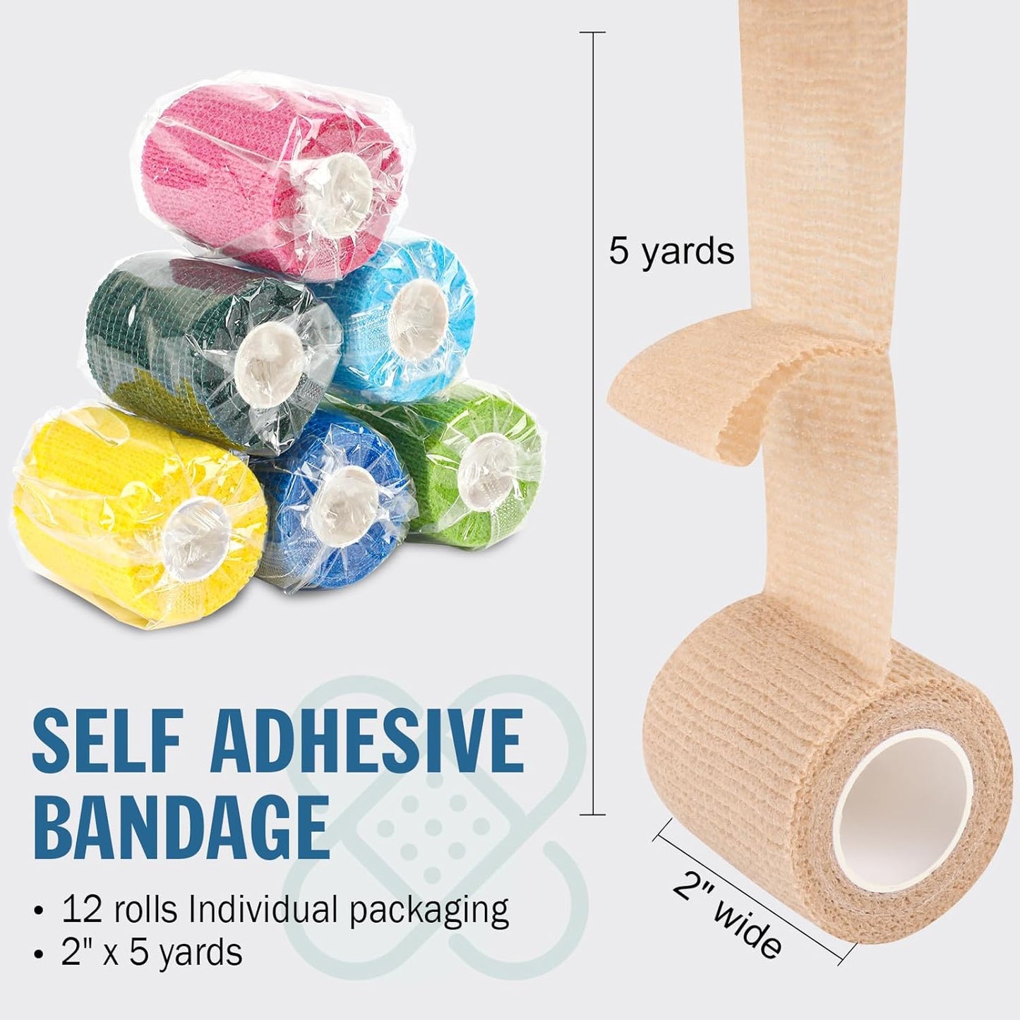 YesBes Self-Adhesive Bandage Wrap - 12 Pack, 2" x 5 Yards, Elastic Cohesive Ankle Tape