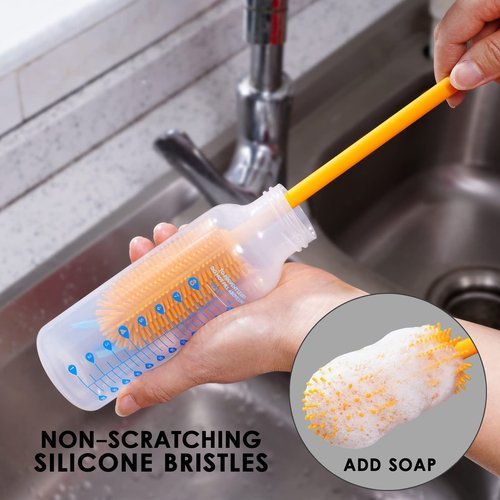 Purtribe 3-in-1 Silicone Bottle Brush and Straw Cleaning Brush Set, Water Bottle Cleaner for Narrow Neck Containers, Tumblers, Flask, Vase and Glassware (Turquoise)