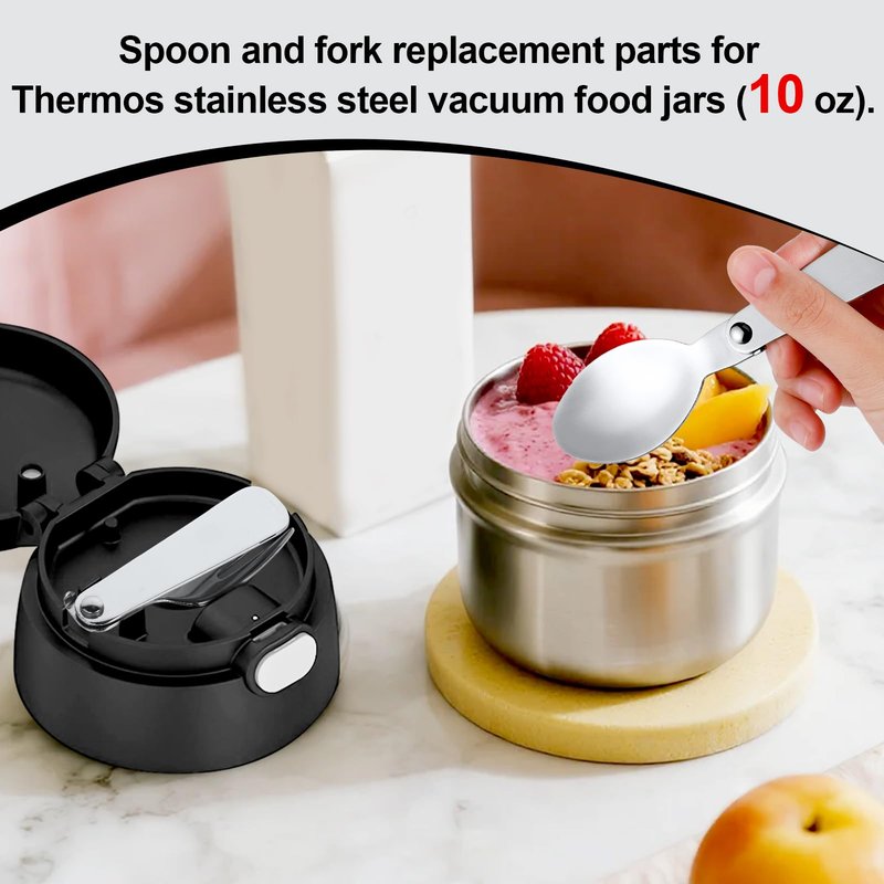 4pcs Metal Folding Spoons & 4pcs Foldable Forks for Thermos Funtainer 10oz Food Jar, Portable Stainless Steel Spoon Fork Set Replacements for Travel Camping Dinner Picnic & Outdoor Activities