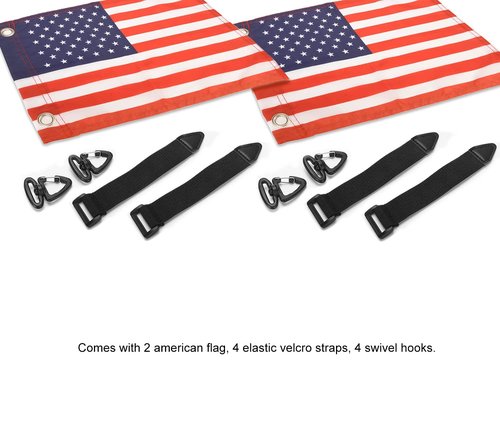 Motain Easy Installation Golf Cart Flag Holder,2 Pack Elastic Strap Bracket with 6 * 9'' American Flag,Golf Cart Accessories