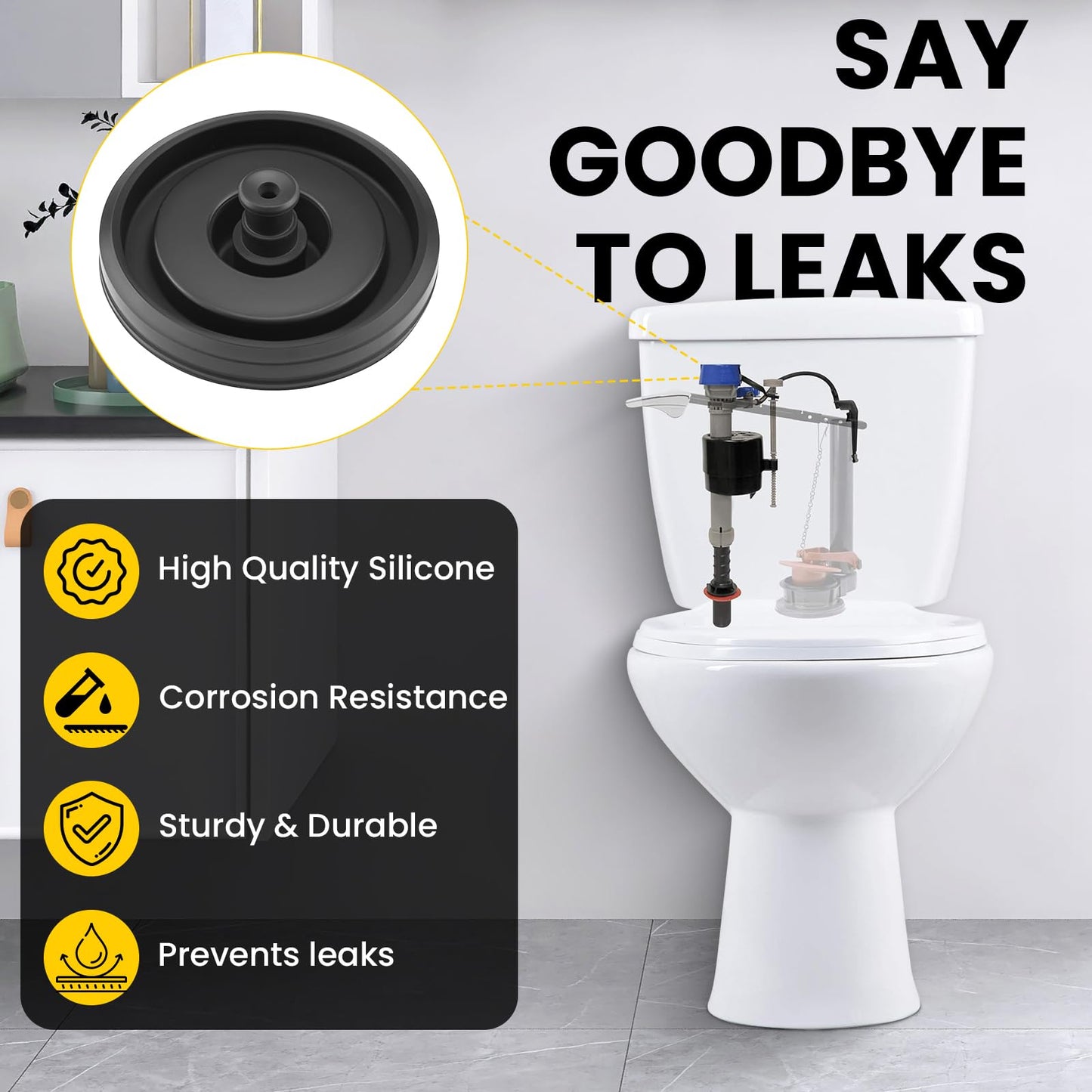 HONSNKS 4 Pcs 83143 Toilet Fill Valve Seal Replacement, Universal Rubber Diaphragm for Fluid-master 200, 242, 400 and 747 Models, Easy DIY Fix (Black)